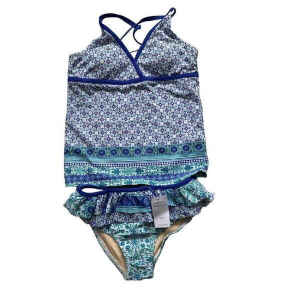 CABANA LIFE Girls Tile UPF 50 Ruffled Tankini Swimsuit Size 12 NWT - Picture 4 of 7